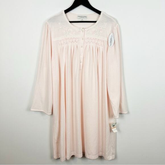 Miss Elaine Plus Size Brushed Honeycomb Pointelle Knit Nightgown Peach Size 2X - Picture 1 of 6